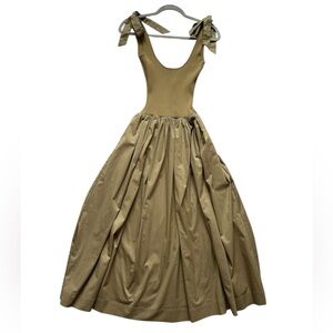 En Saison Olive Green Bow Tie Tank drop waist midi dress XS. BalletCore Feminine